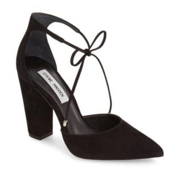 Steve Madden Black Suede Pamperd Lace-Up Pump Heel - Picture 2 of 9